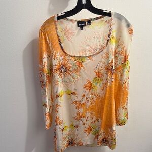 Jones New York Women's Orange Floral Blouse